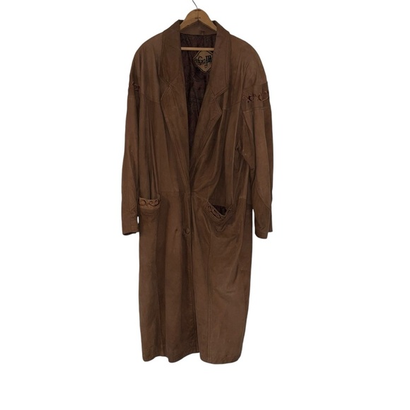 Vintage G-III embroidered design Suede Leather Trench Coat - Picture 1 of 8